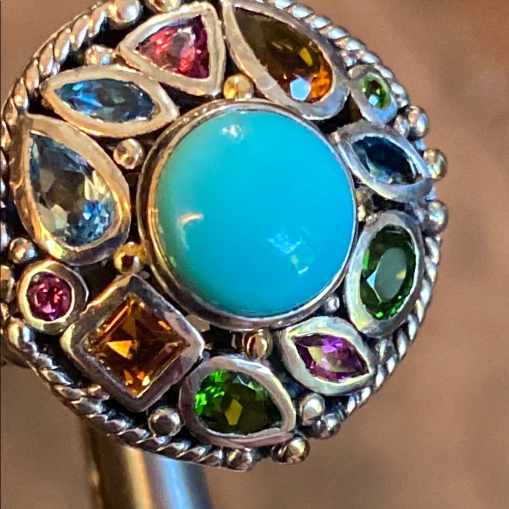 Artisan Turquoise and Multi-gemstone Ring - Picture 9 of 14